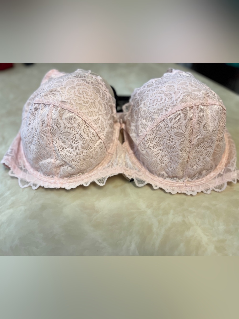Pale Pink Lace Underwire Bra - 46DD